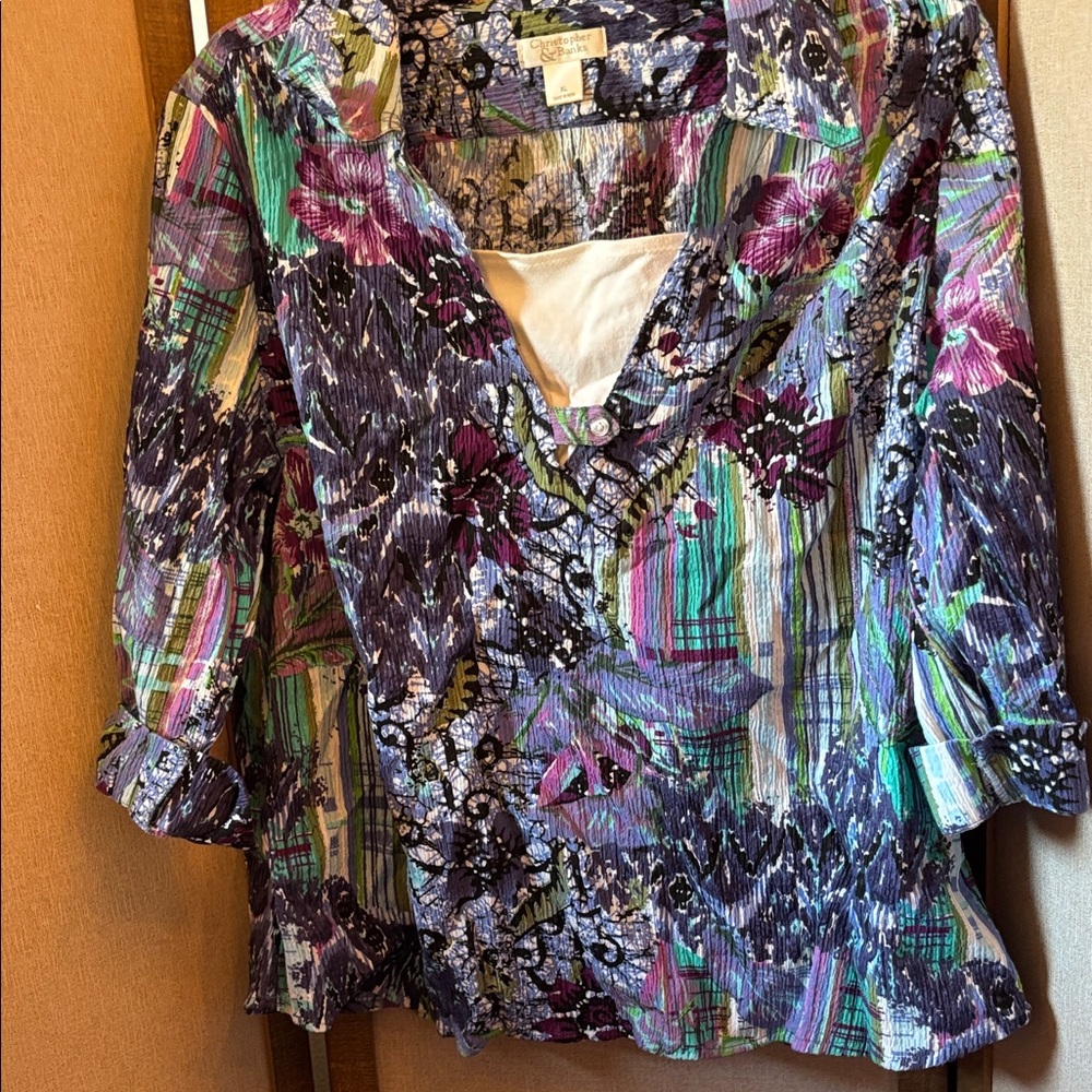 Christopher & Banks Purple Green Floral Blouse XL